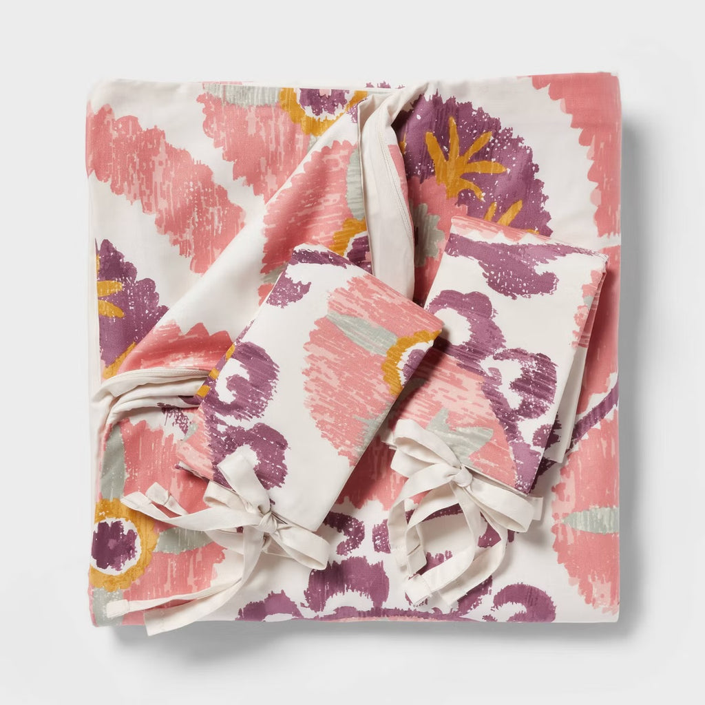 King Suzani Print Duvet Cover and Sham Set Ivory/Salmon Orange/Plum Red/Mustard - Threshold
