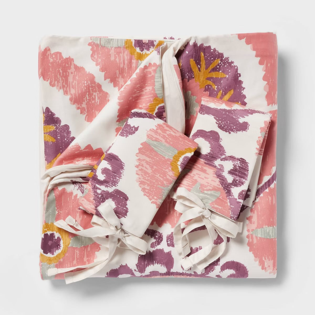 King Suzani Print Duvet Cover and Sham Set Ivory/Salmon Orange/Plum Red/Mustard - Threshold