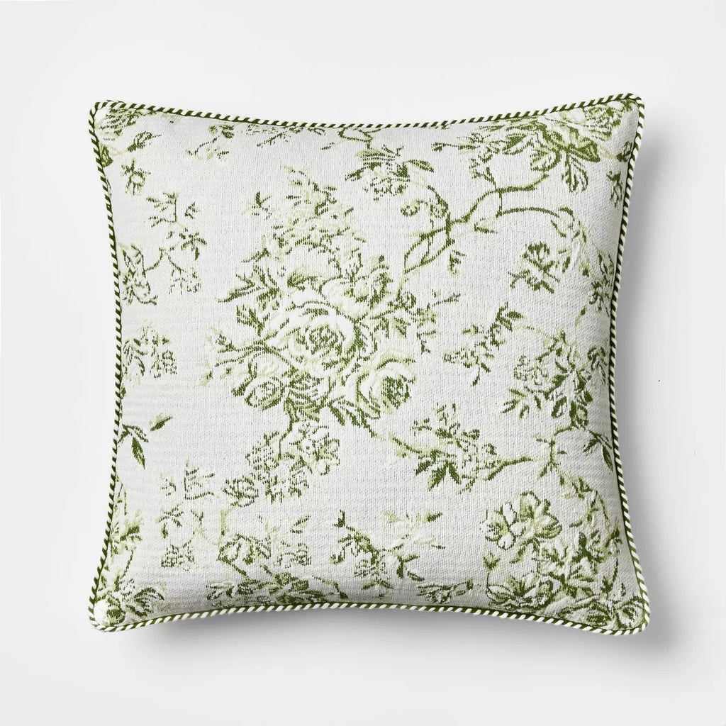 Oversized Square Floral Jacquard Pillow Green - Threshold designed with Studio McGee
