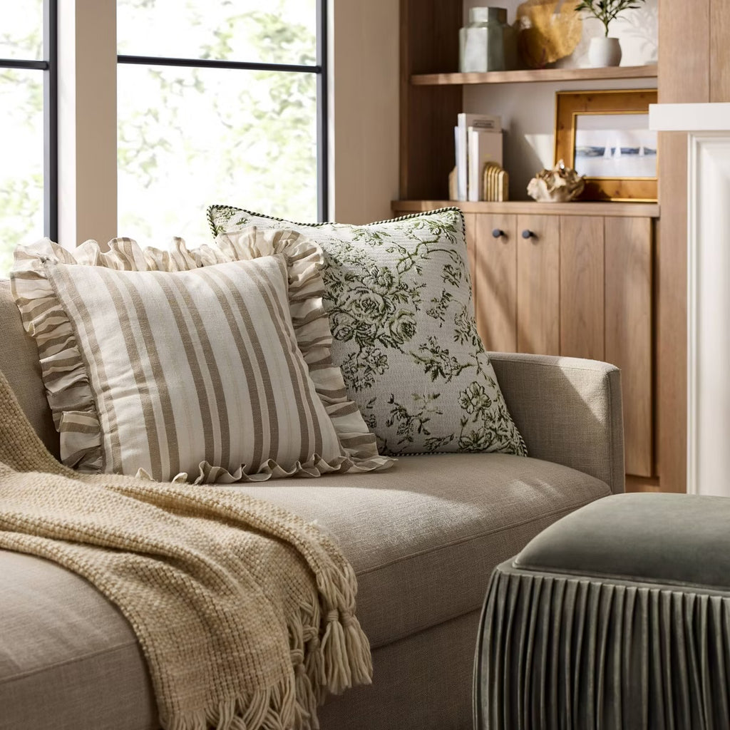 Oversized Square Floral Jacquard Pillow Green - Threshold designed with Studio McGee
