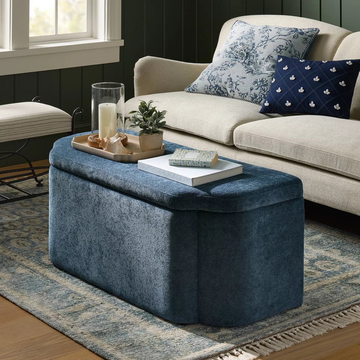 Oversized Square Floral Jacquard Pillow Blue - Threshold designed with Studio McGee