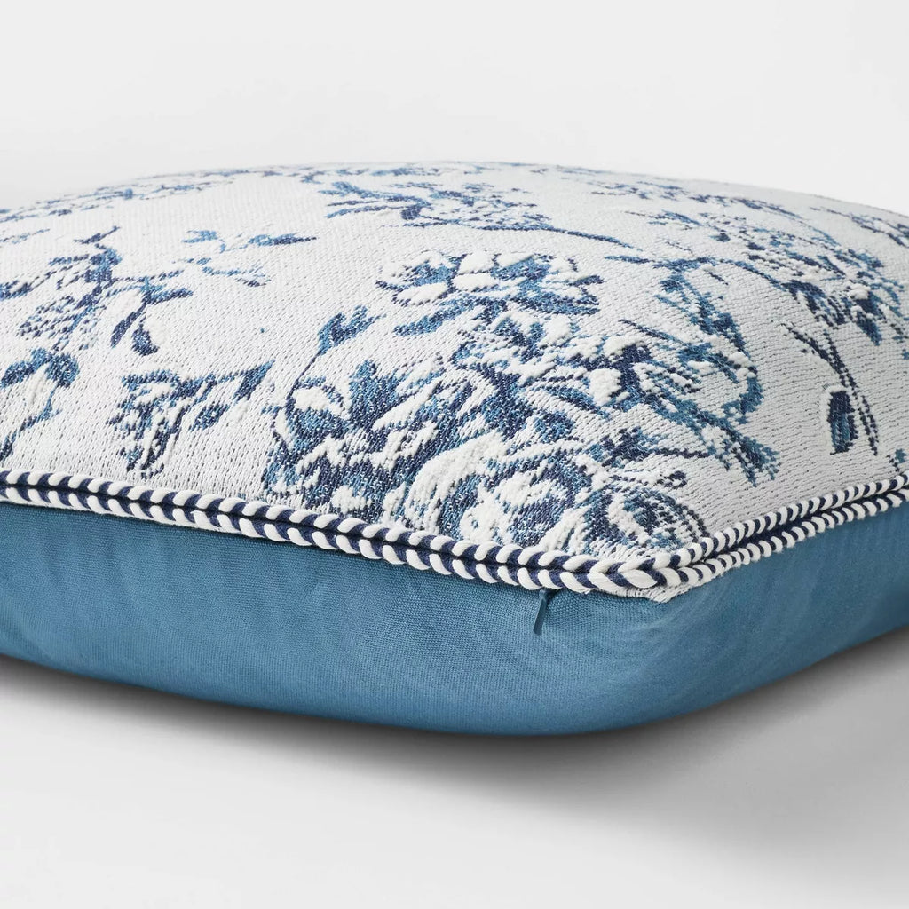 Oversized Square Floral Jacquard Pillow Blue - Threshold designed with Studio McGee
