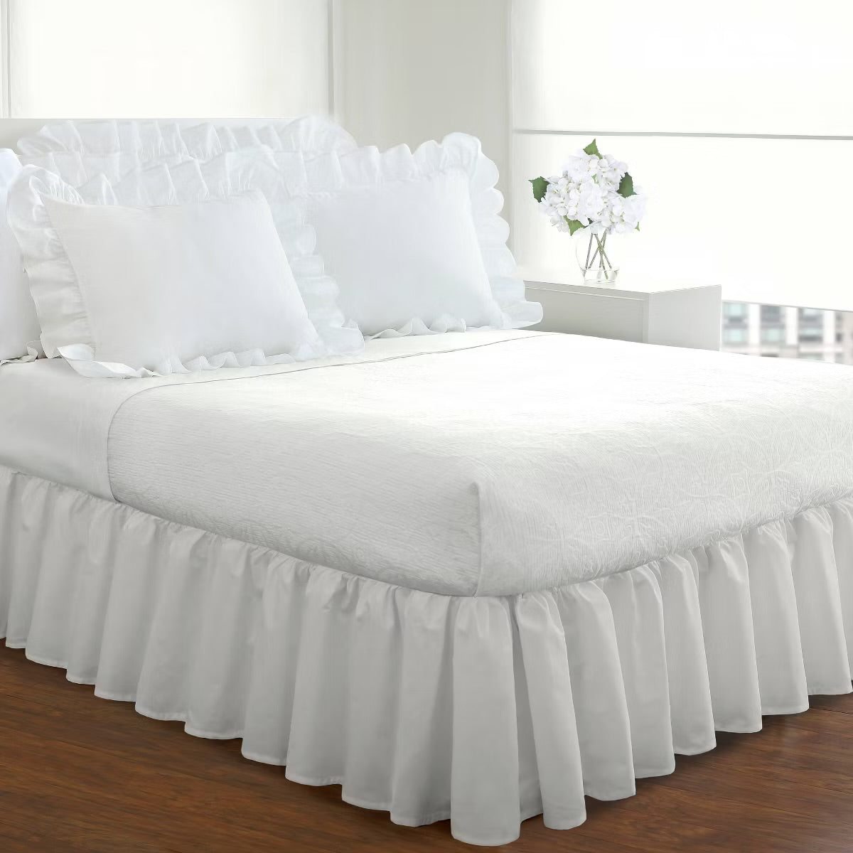 King Ruffled Bed Skirt White - Magic Skirt
