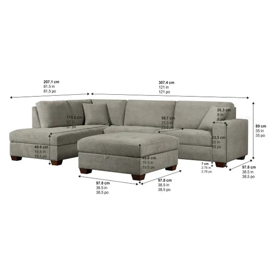 Thomasville Miles Left-hand Facing 3-piece Fabric Sectional with Storage Ottoman