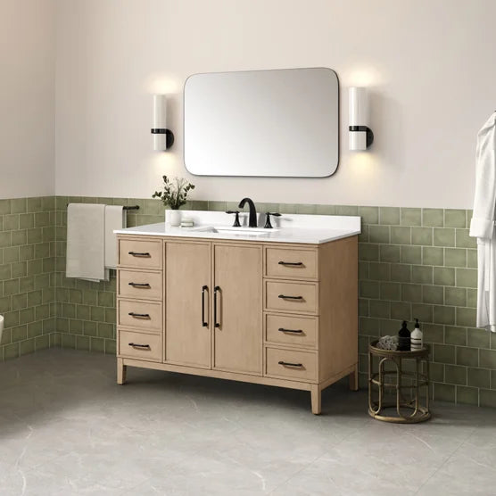 48” OVE Decors Codey Vanity in Sahara Birch Finish with Calacatta Quartz Countertop