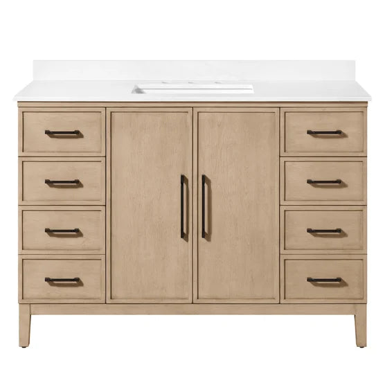48” OVE Decors Codey Vanity in Sahara Birch Finish with Calacatta Quartz Countertop