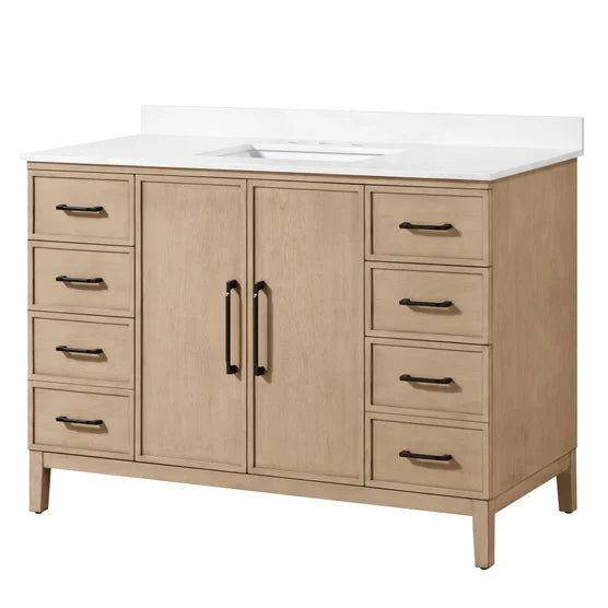 48” OVE Decors Codey Vanity in Sahara Birch Finish with Calacatta Quartz Countertop
