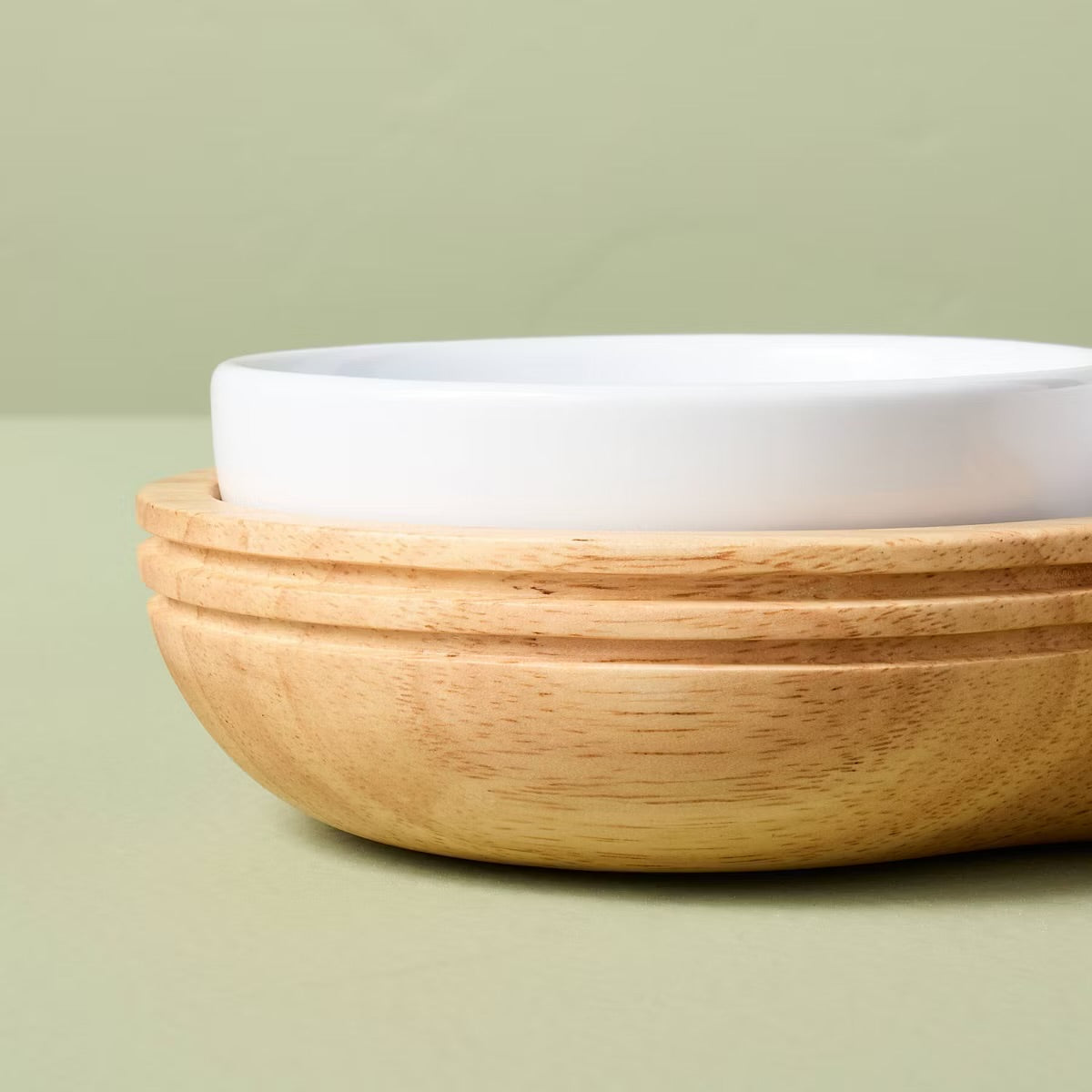 5pc Wood Serving Tray with Ceramic Bowl Inserts Brown/Cream