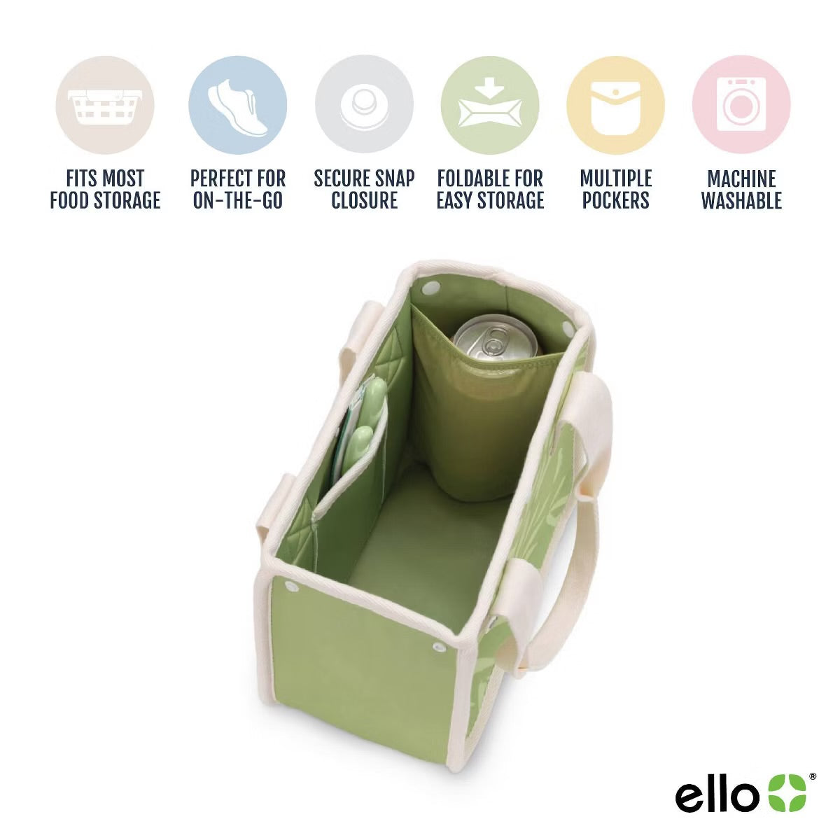 Ello Lunch Bag Food Storage Container Green Leaf