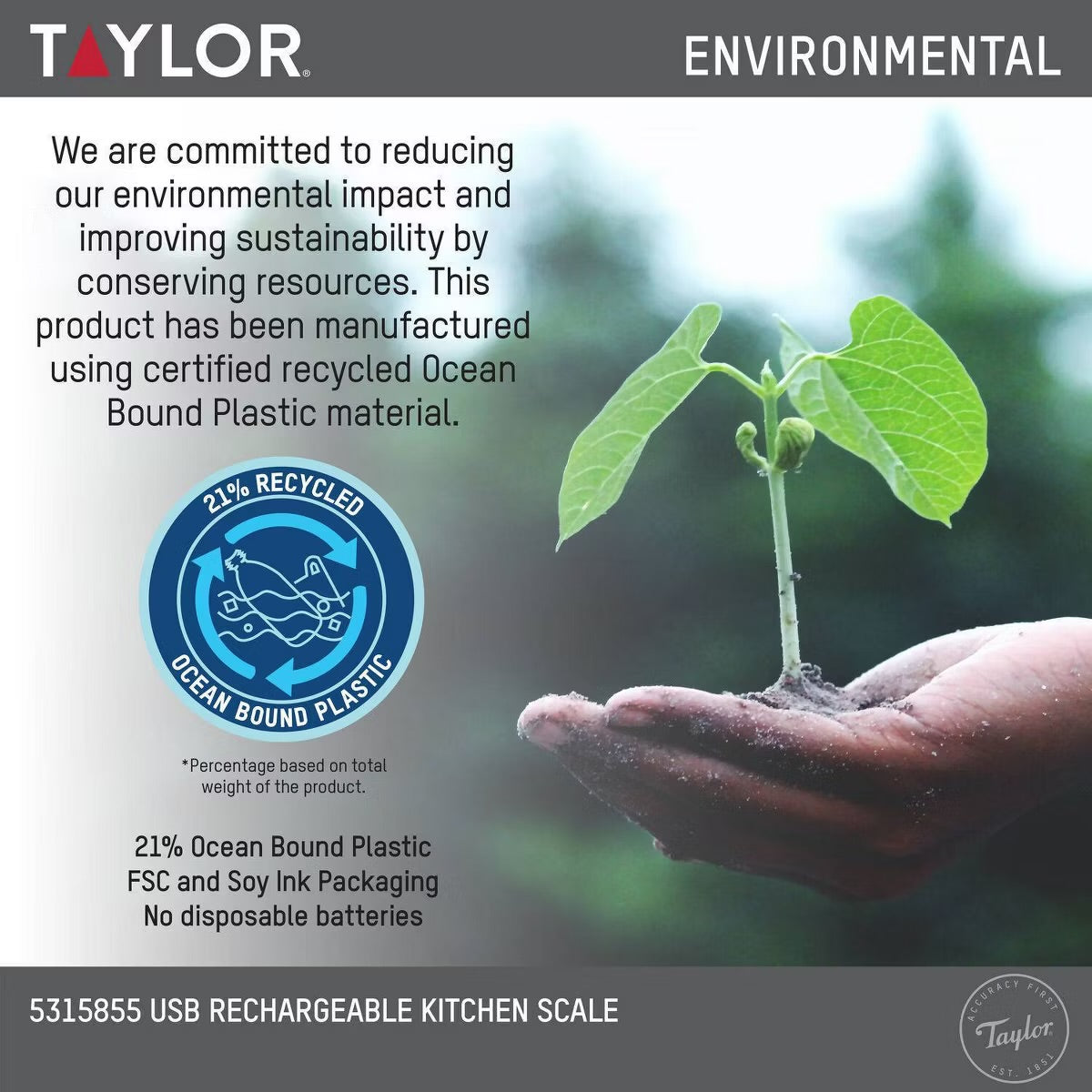 Taylor 11lb Digital Kitchen Food Scale USB with Ocean Bound Plastic Cream