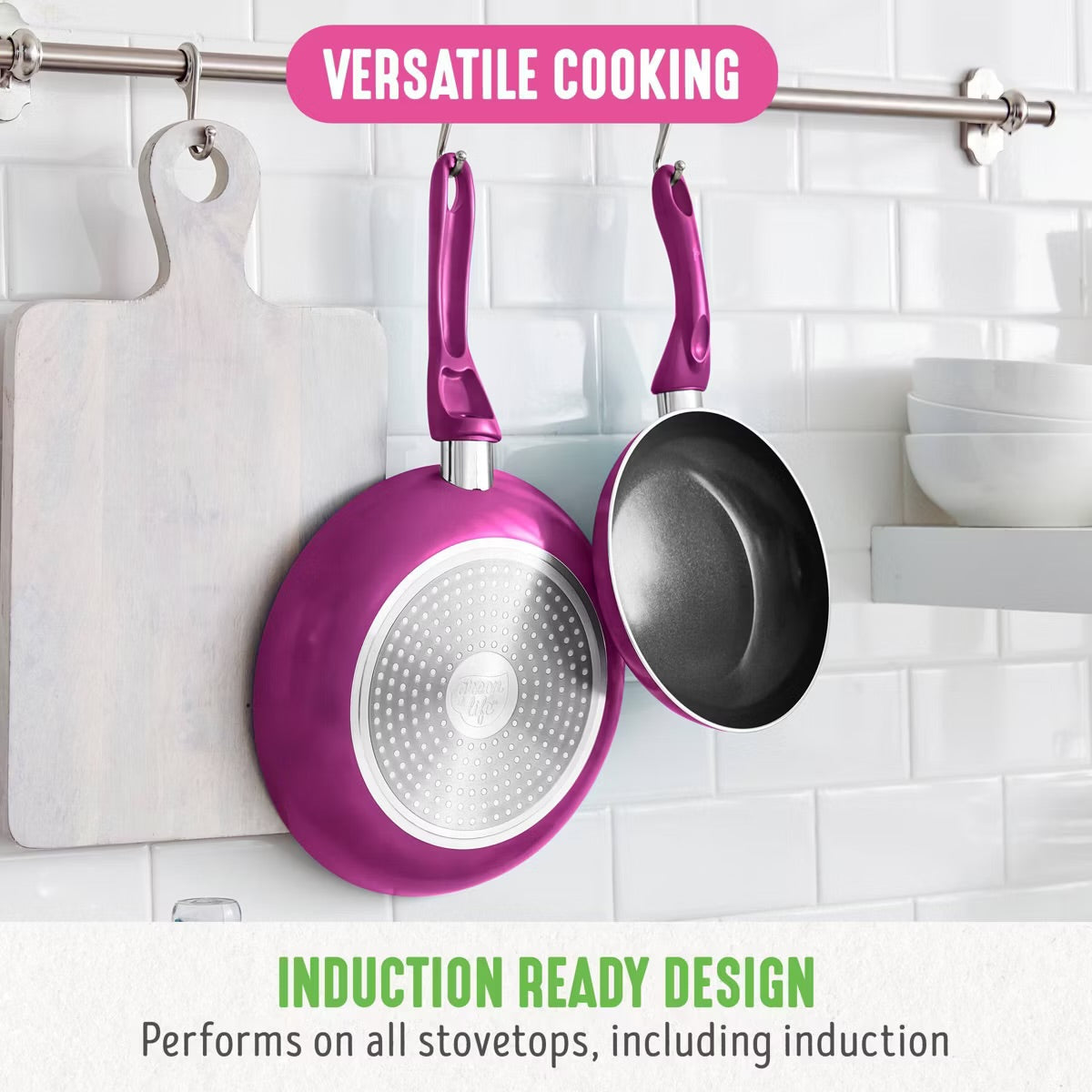 GreenLife Essentials 2pk (8" and 10") Ceramic Nonstick Aluminum Fry Pan Set Bright Pink