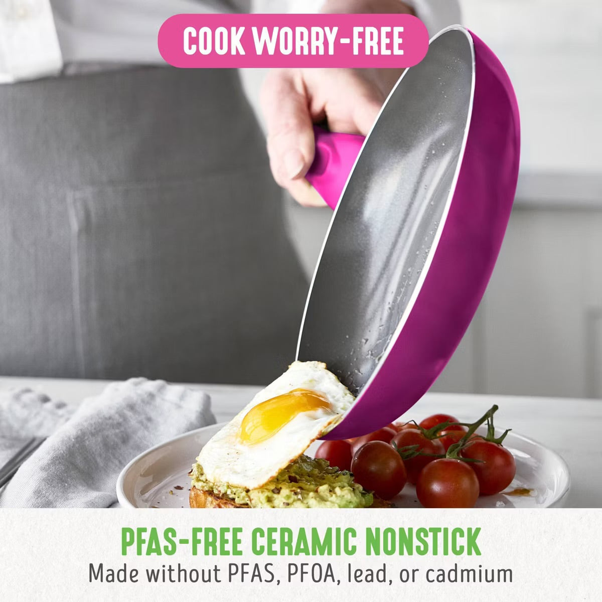 GreenLife Essentials 2pk (8" and 10") Ceramic Nonstick Aluminum Fry Pan Set Bright Pink