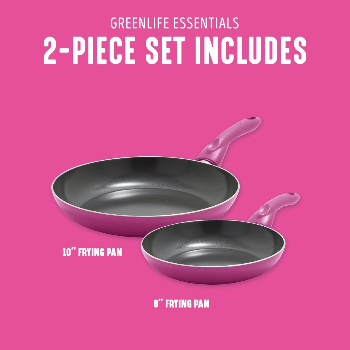 GreenLife Essentials 2pk (8" and 10") Ceramic Nonstick Aluminum Fry Pan Set Bright Pink
