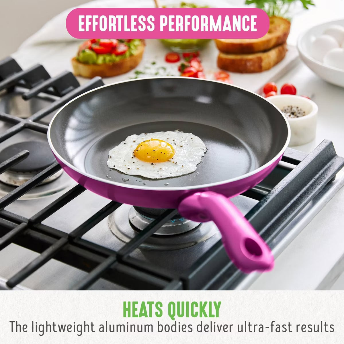 GreenLife Essentials 2pk (8" and 10") Ceramic Nonstick Aluminum Fry Pan Set Bright Pink