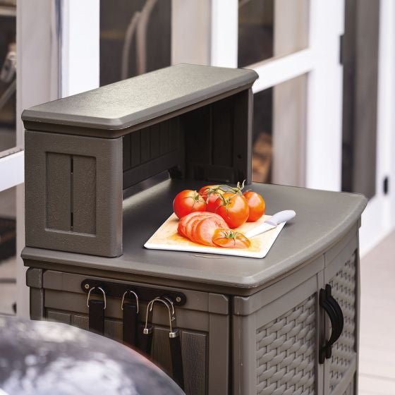 Suncast Patio Storage & Prep Station Stoney: Resin Outdoor Serving Cart with Galvanized Steel Hardware