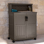 Suncast Patio Storage & Prep Station Stoney: Resin Outdoor Serving Cart with Galvanized Steel Hardware