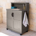 Suncast Patio Storage & Prep Station Stoney: Resin Outdoor Serving Cart with Galvanized Steel Hardware