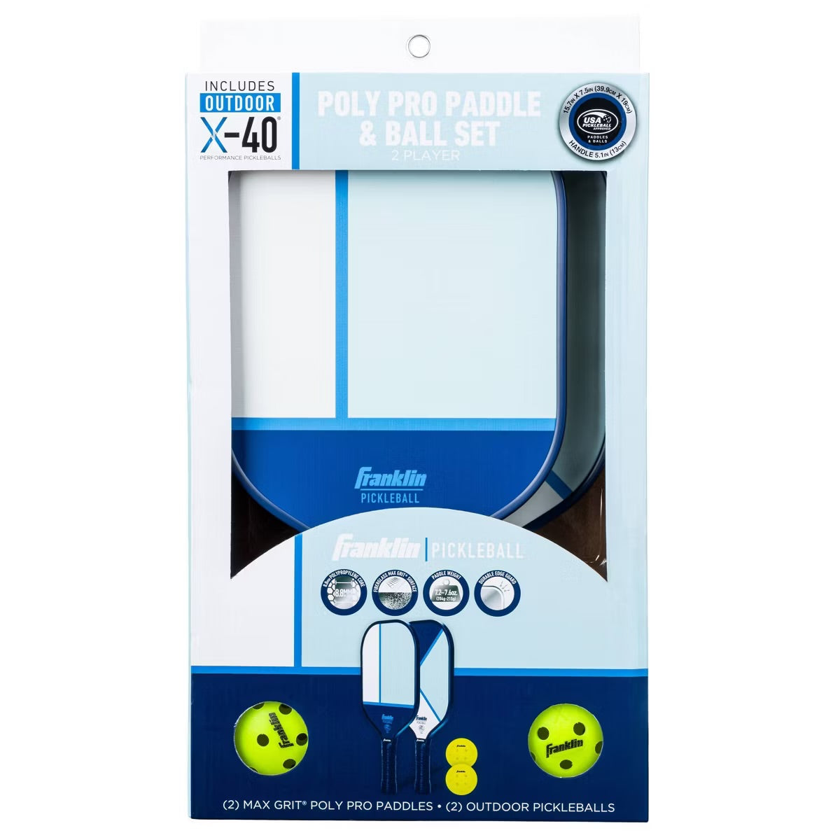 Franklin Sports 2 Player Poly Paddle with Ball Set - Blue/Light Blue: Fiberglass Pickleball Equipment