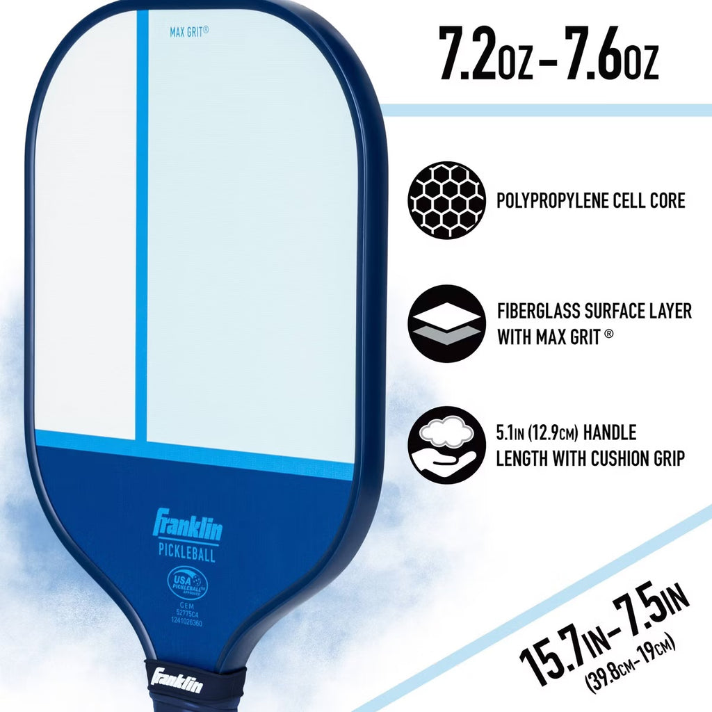 Franklin Sports 2 Player Poly Paddle with Ball Set - Blue/Light Blue: Fiberglass Pickleball Equipment