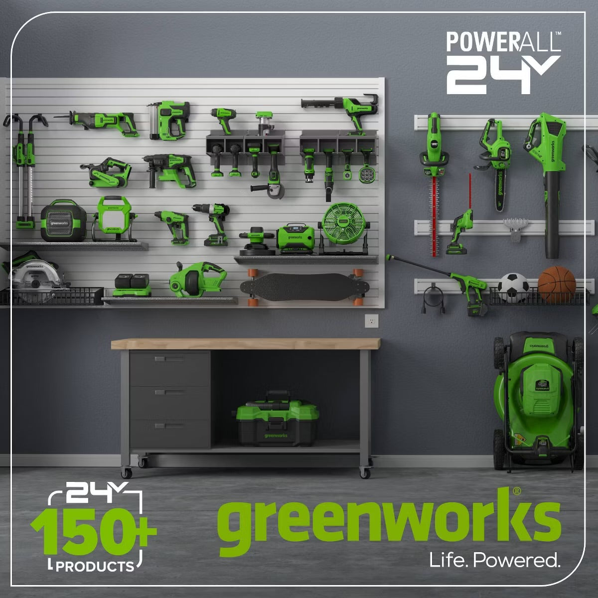 Greenworks POWERALL 2x24V 21" Self-Propelled Mower with (2) 5.0Ah Batteries and Charger