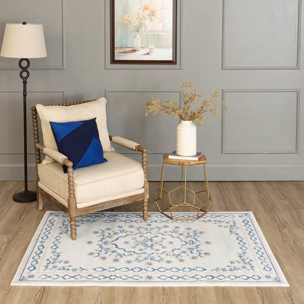 4’ x 6’ Mohawk Lattice Border Floral Woven Area Rug Cream