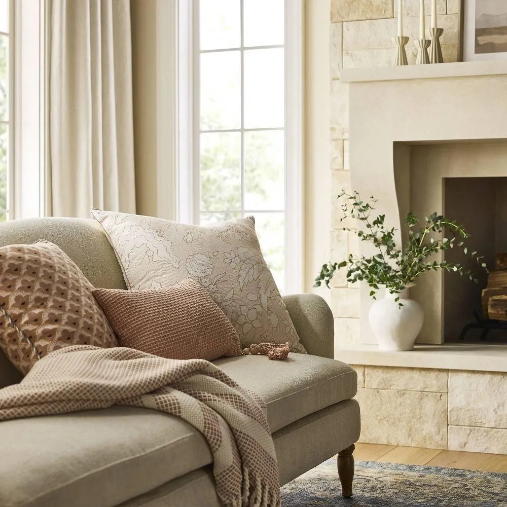 Oversized Square Reverse Embroidered Floral Pillow Orange or Cream - Threshold Design with Studio McGee