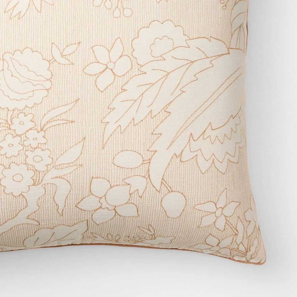 Oversized Square Reverse Embroidered Floral Pillow Orange or Cream - Threshold Design with Studio McGee