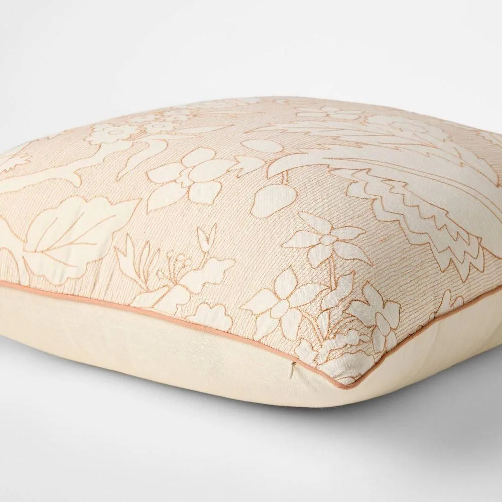 Oversized Square Reverse Embroidered Floral Pillow Orange or Cream - Threshold Design with Studio McGee