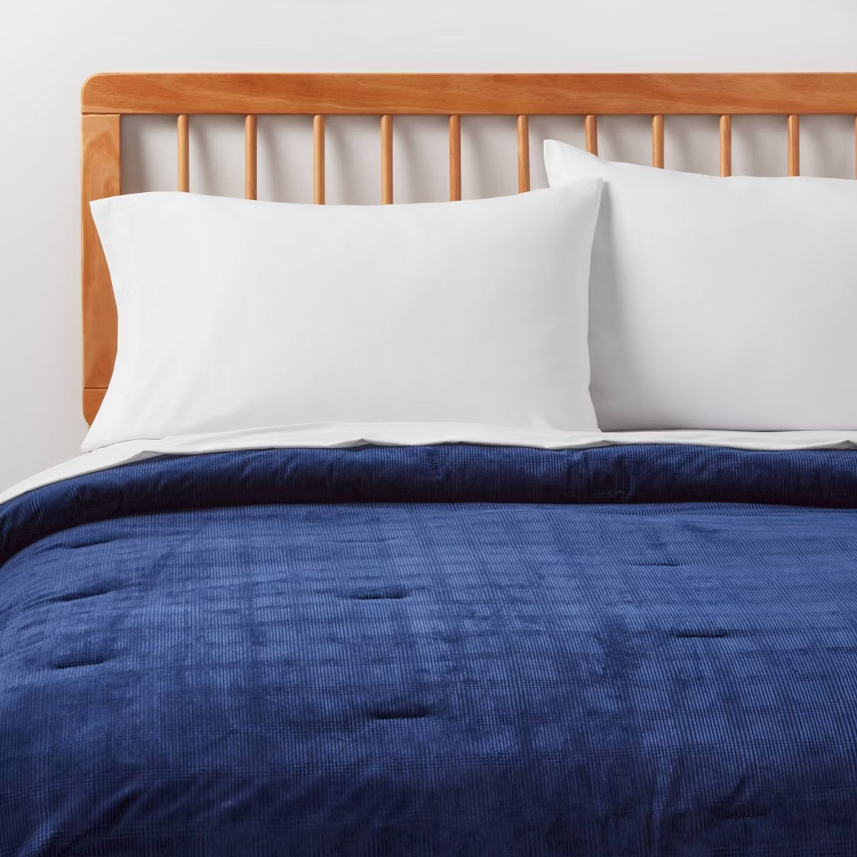 Full/Queen Corduroy Plaid Comforter Navy Blue - Room Essentials