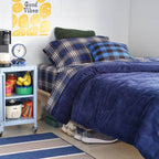 Twin/Twin Extra Long Corduroy Plaid Comforter Navy Blue - Room Essentials