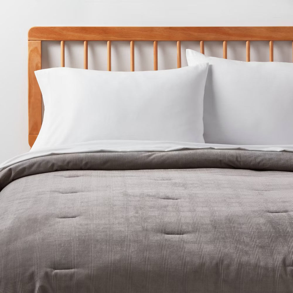 Twin/Twin Extra Long Corduroy Plaid Comforter Gray - Room Essentials