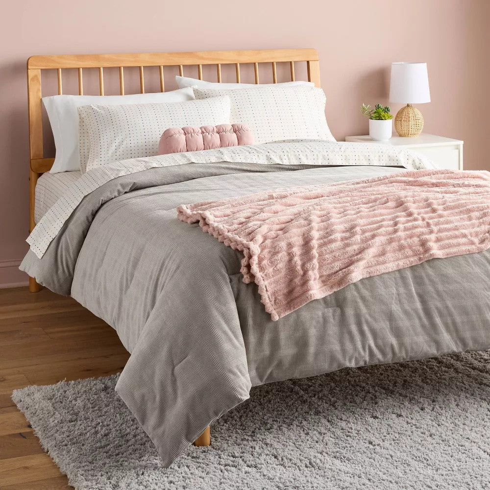 Full/Queen Corduroy Plaid Comforter Gray - Room Essentials