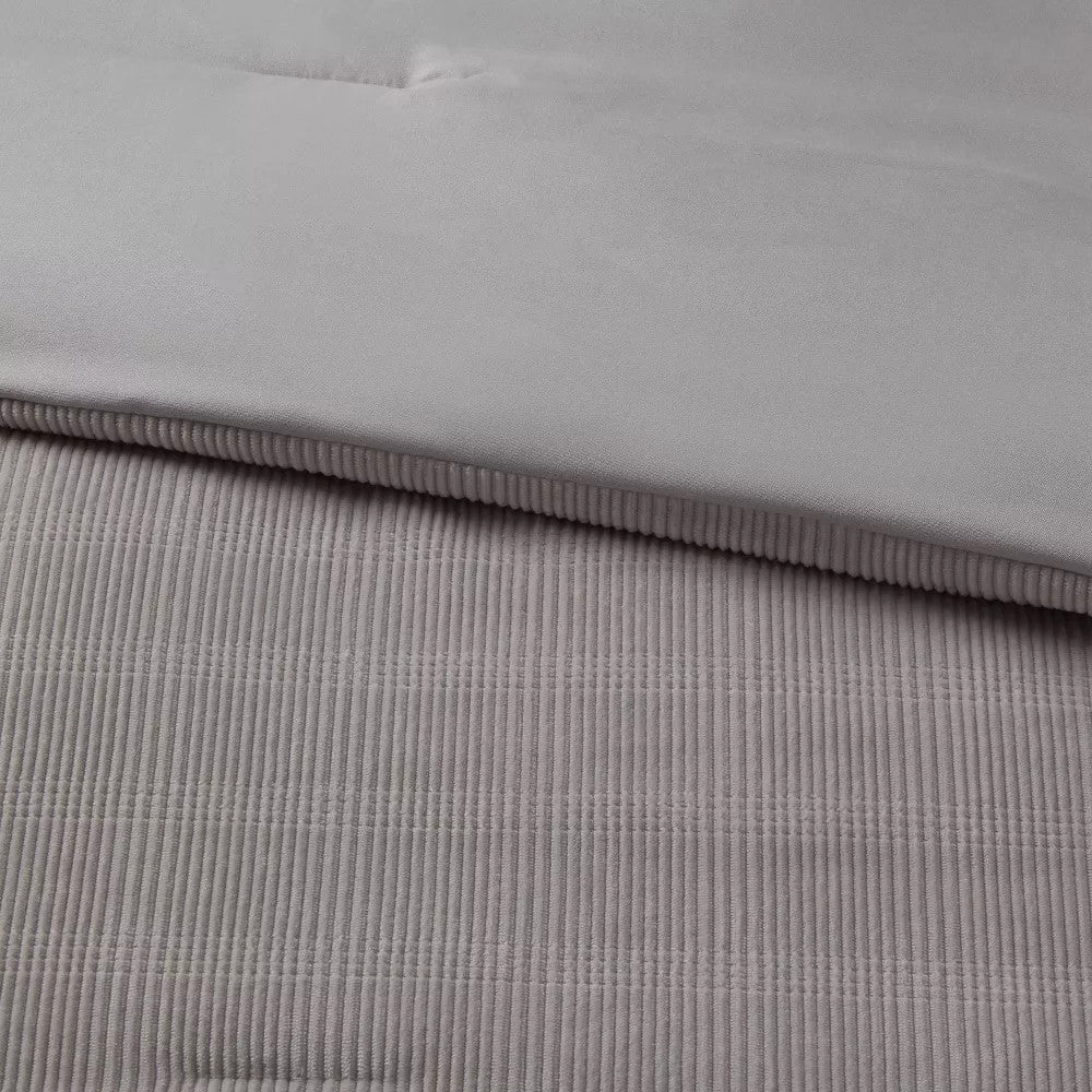Full/Queen Corduroy Plaid Comforter Gray - Room Essentials