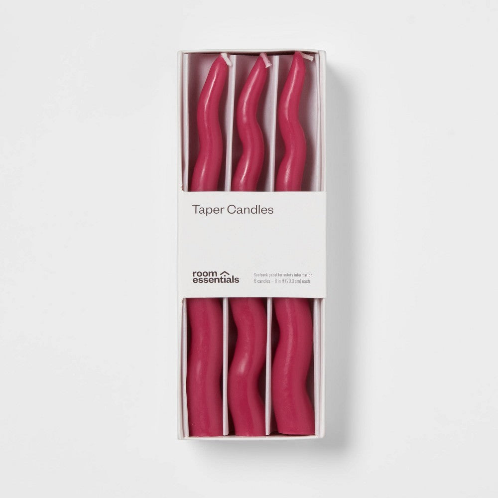 6pk Taper Candle Set Wavy Magenta - Room Essentials