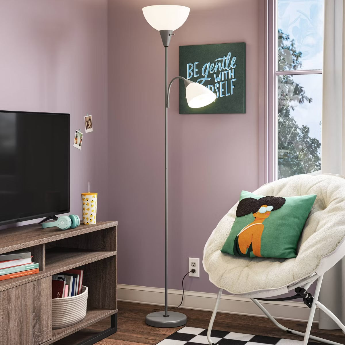 Torchiere with Task Light Floor Lamp Silver - Room Essentials