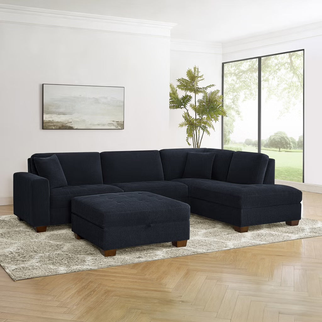Thomasville Miles 3-piece Right-facing Fabric Sectional with Storage Ottoman - Navy