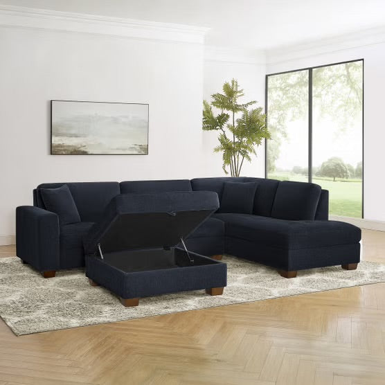 Thomasville Miles 3-piece Right-facing Fabric Sectional with Storage Ottoman - Navy