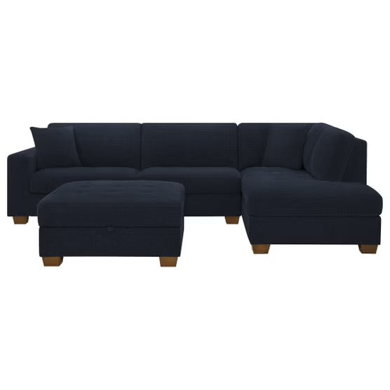 Thomasville Miles 3-piece Right-facing Fabric Sectional with Storage Ottoman - Navy
