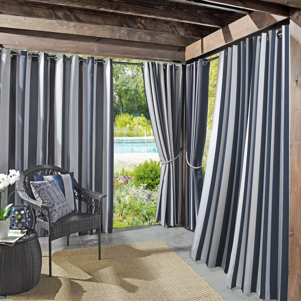 2PK 84"x54" Cabana Striped UV Protectant Grommet Top Room Darkening Curtain Panel Indigo