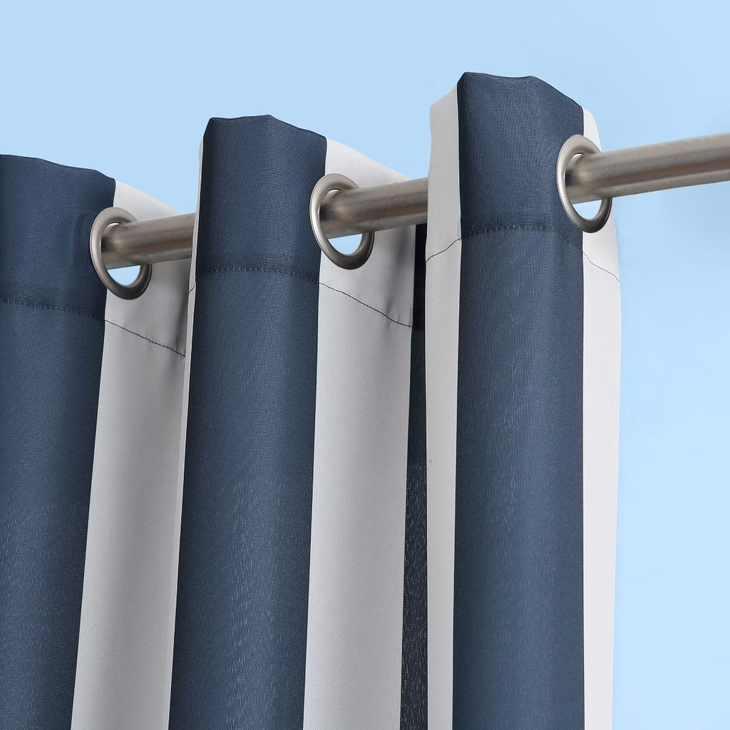 2PK 84"x54" Cabana Striped UV Protectant Grommet Top Room Darkening Curtain Panel Indigo