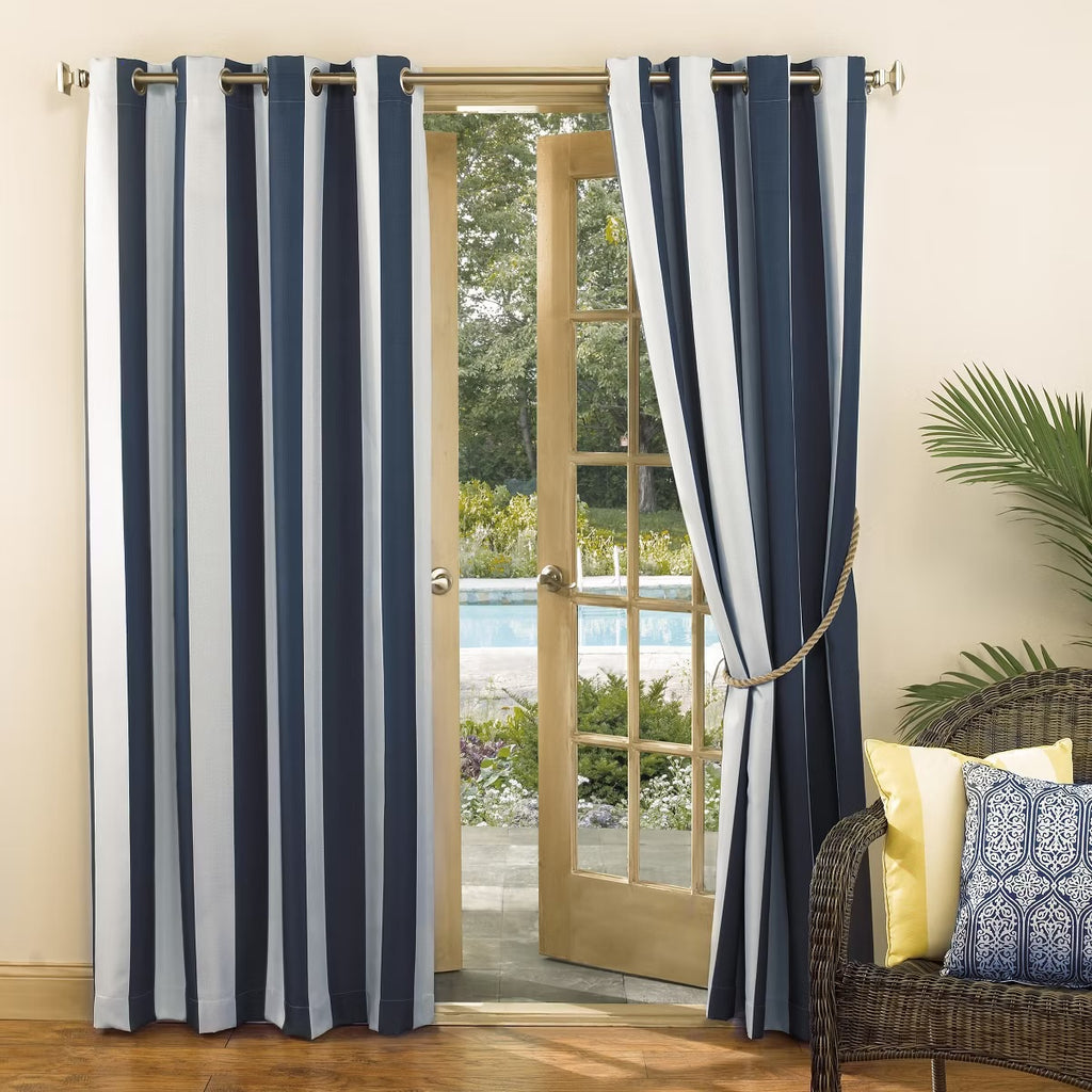 2PK 84"x54" Cabana Striped UV Protectant Grommet Top Room Darkening Curtain Panel Indigo