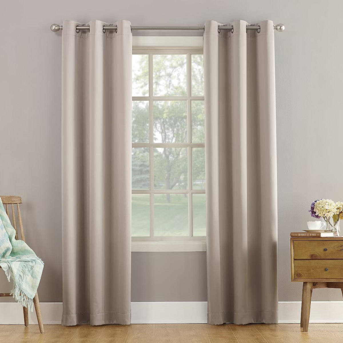 2PK - 40"x95" Sun Zero Room Darkening Lazlo Grommet Curtain Panel Stone