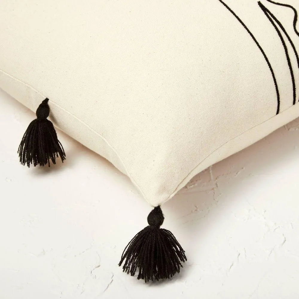 Oversized Oblong Embroidered Decorative Throw Pillow Natural/Black - Opalhouse