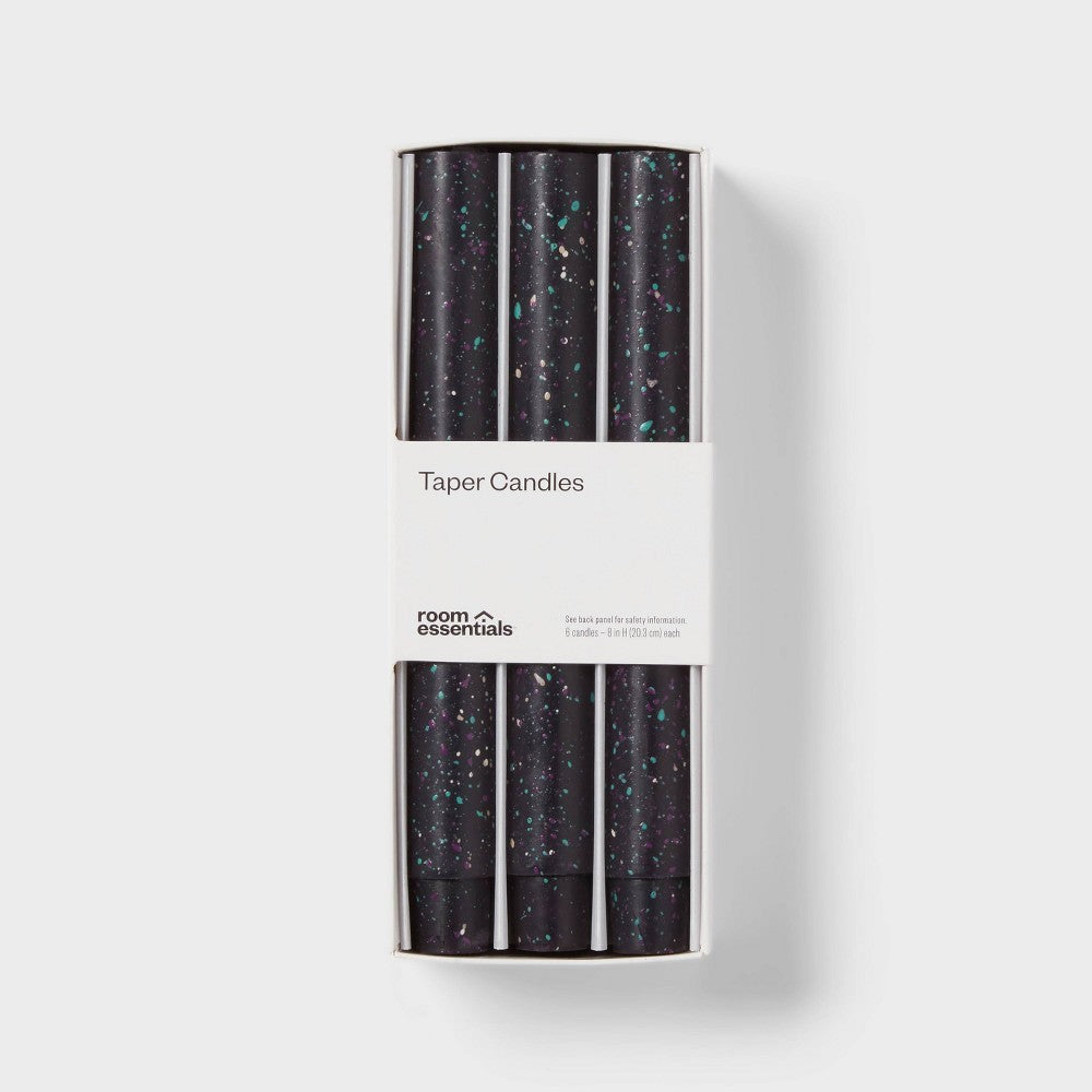 6pk Taper Candle Set Black Speckle - Room Essentials