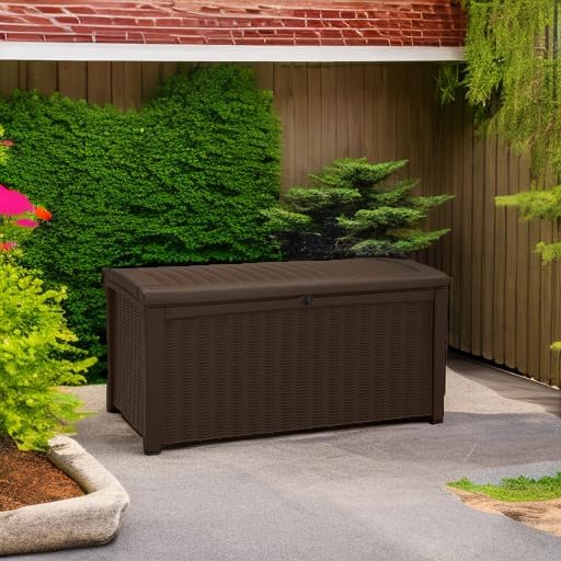 Keter Borneo Outdoor Storage Deck Box, 110 Gallon, Brown