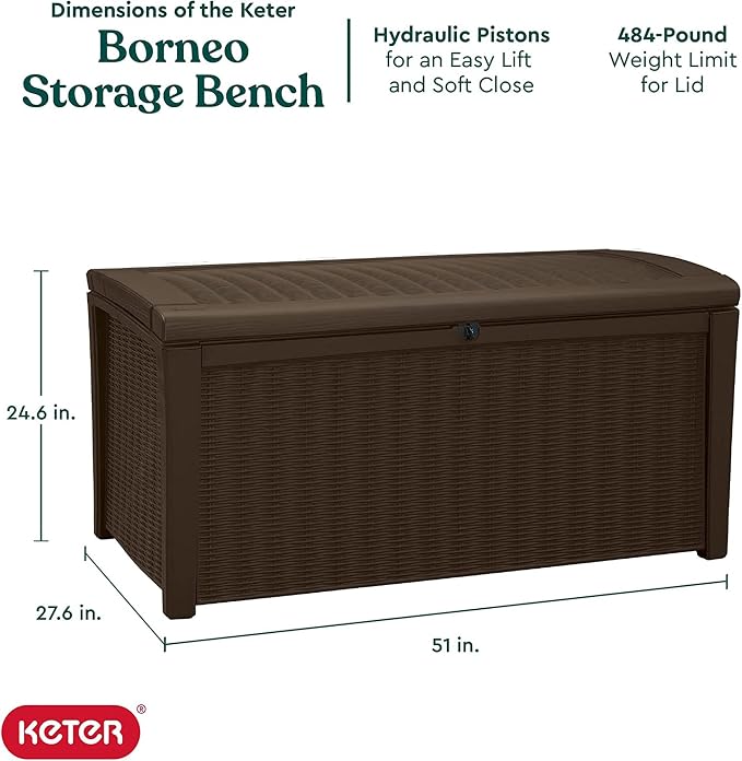 Keter Borneo Outdoor Storage Deck Box, 110 Gallon, Brown