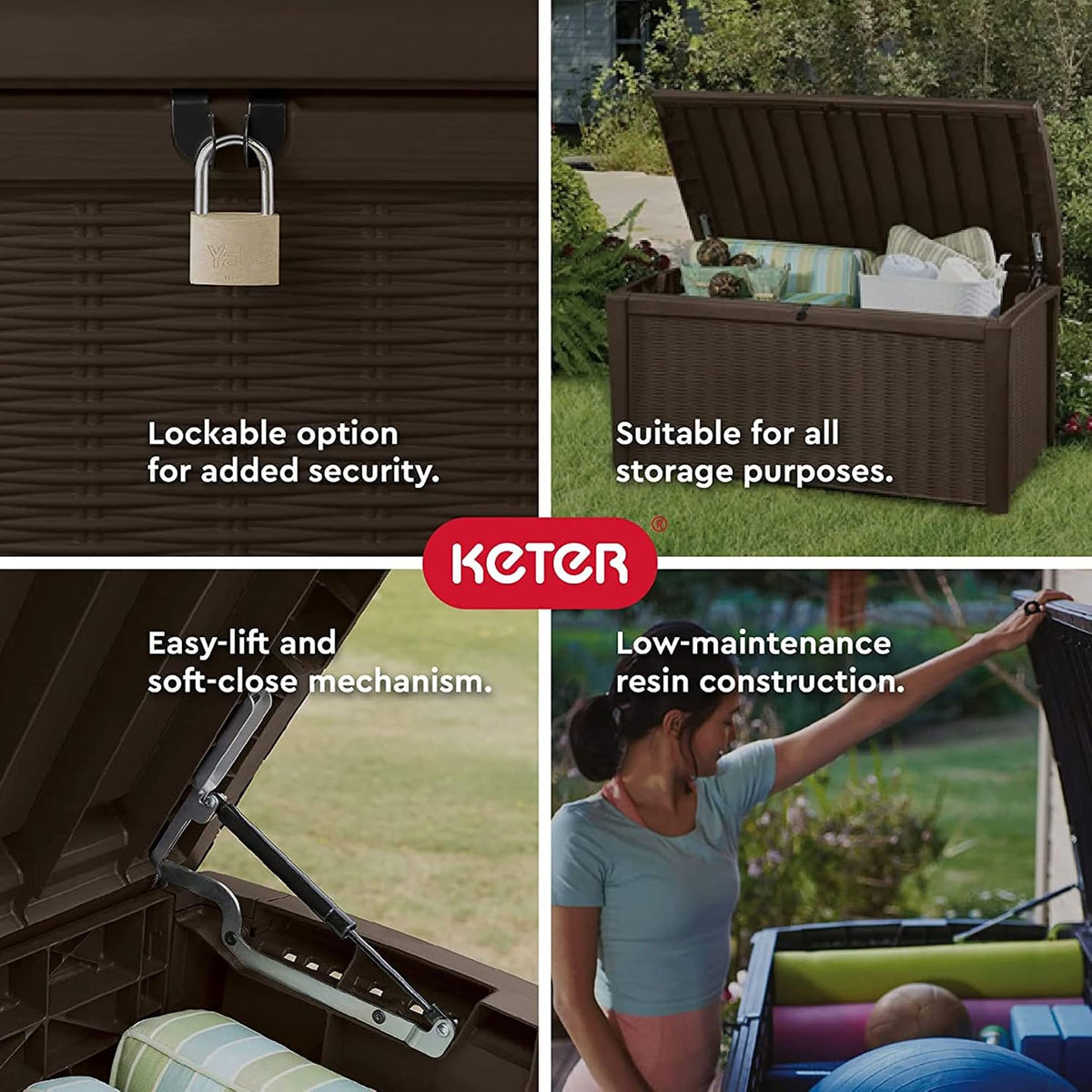 Keter Borneo Outdoor Storage Deck Box, 110 Gallon, Brown