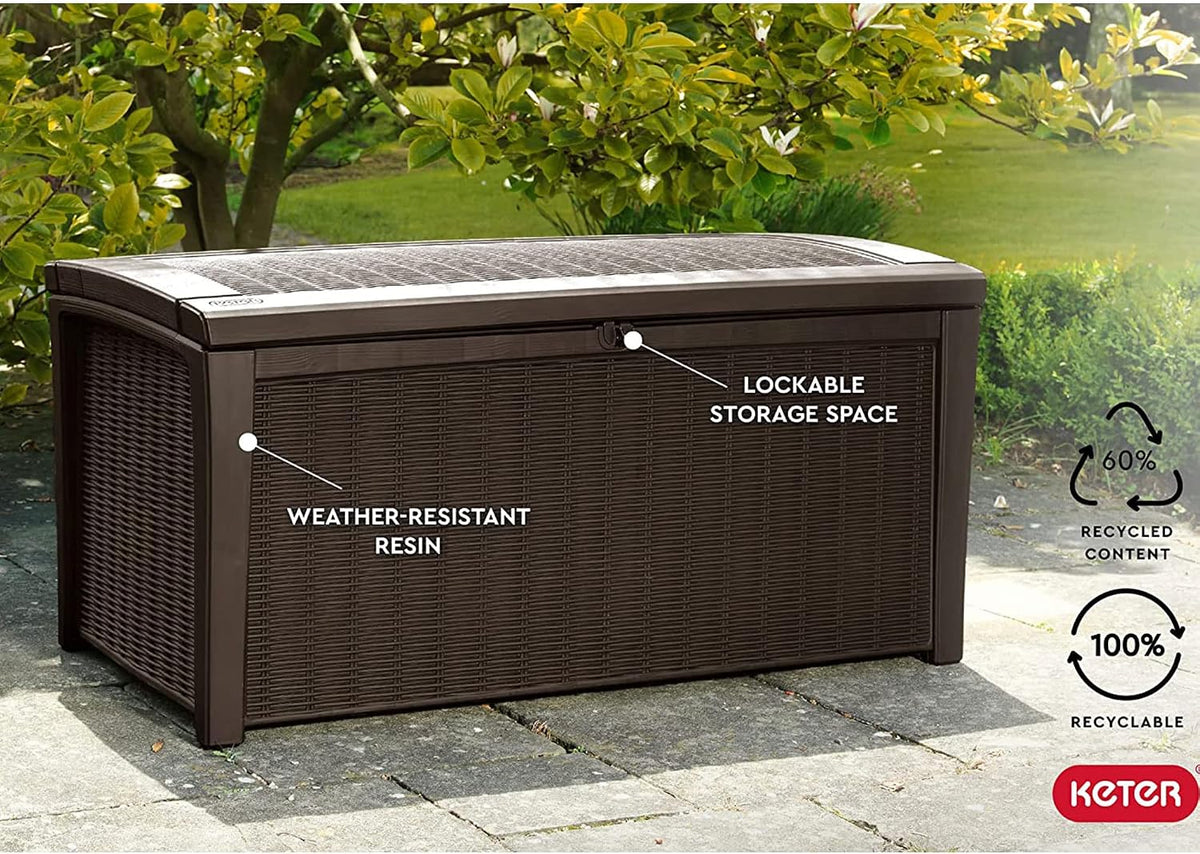 Keter Borneo Outdoor Storage Deck Box, 110 Gallon, Brown
