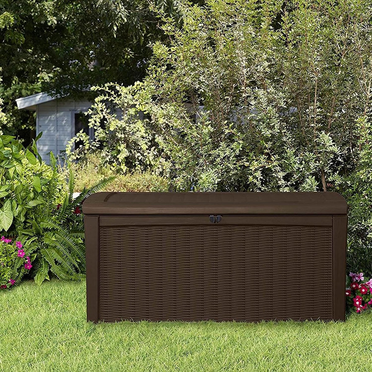 Keter Borneo Outdoor Storage Deck Box, 110 Gallon, Brown