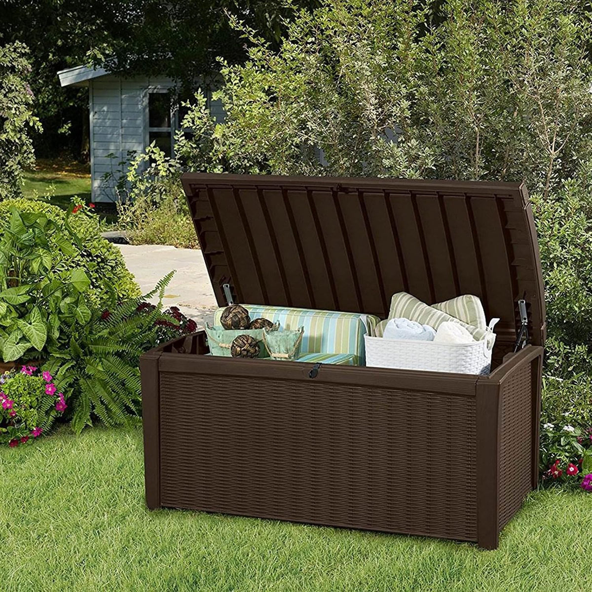 Keter Borneo Outdoor Storage Deck Box, 110 Gallon, Brown